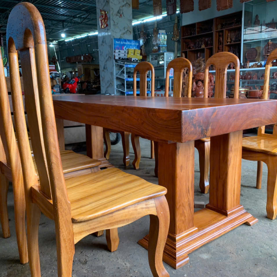 Bộ bàn nguyên khối gỗ + 8 ghế